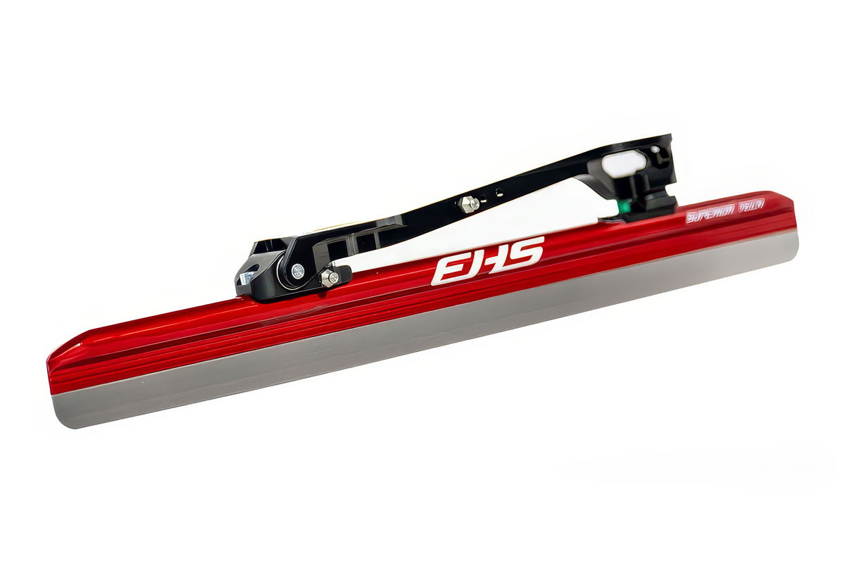 Lame clap longue piste EHS StayBent Superior, vue de trois quarts du tube rouge et du pont noir