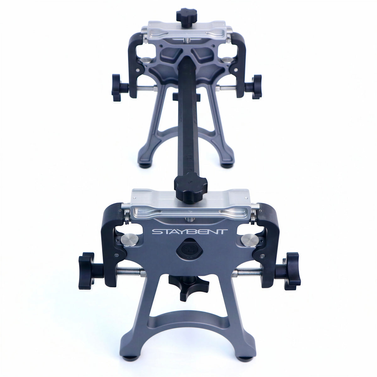 StayBent PRO sharpening jig, eye-level front of the near end, StayBent on the frame