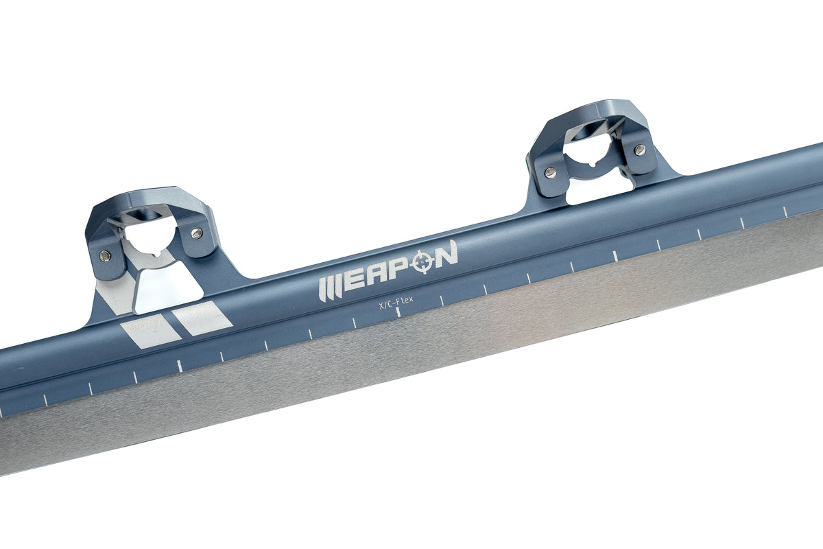 XC Flex Weapon short track blade, grey-blue tube, Weapon wordmark and both cups