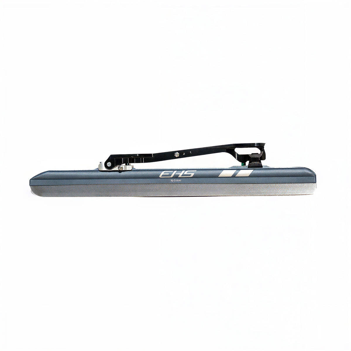 Xplorer long track clap blade, full side profile, slate-blue tube and black clap bridge