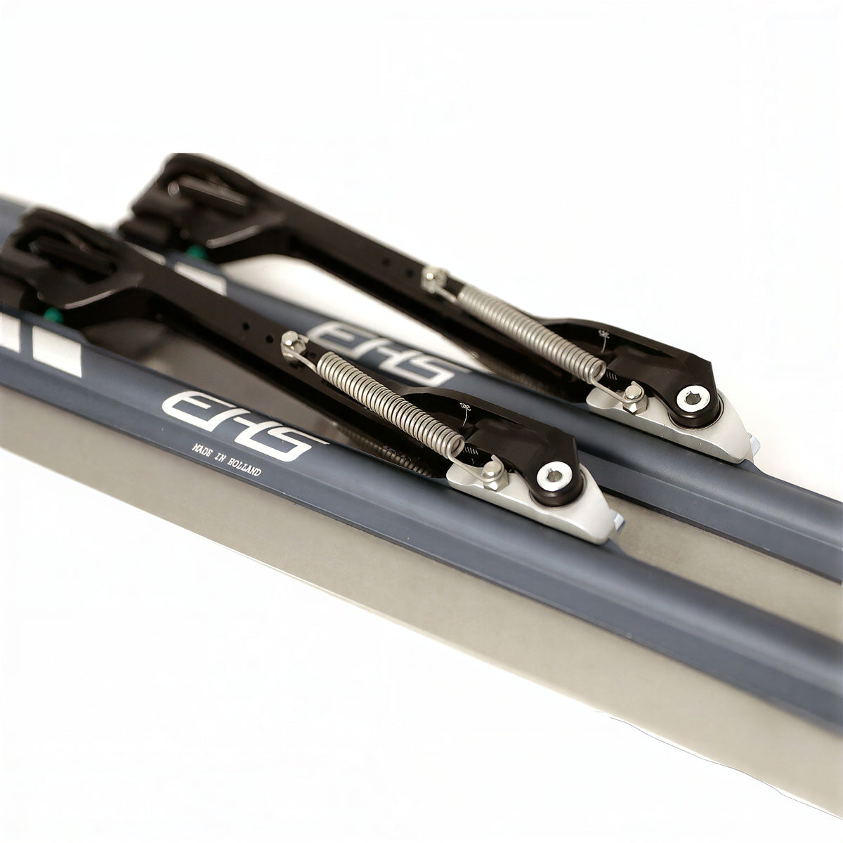 Xplorer long track clap blades, pair close-up of clap springs and Made in Holland mark