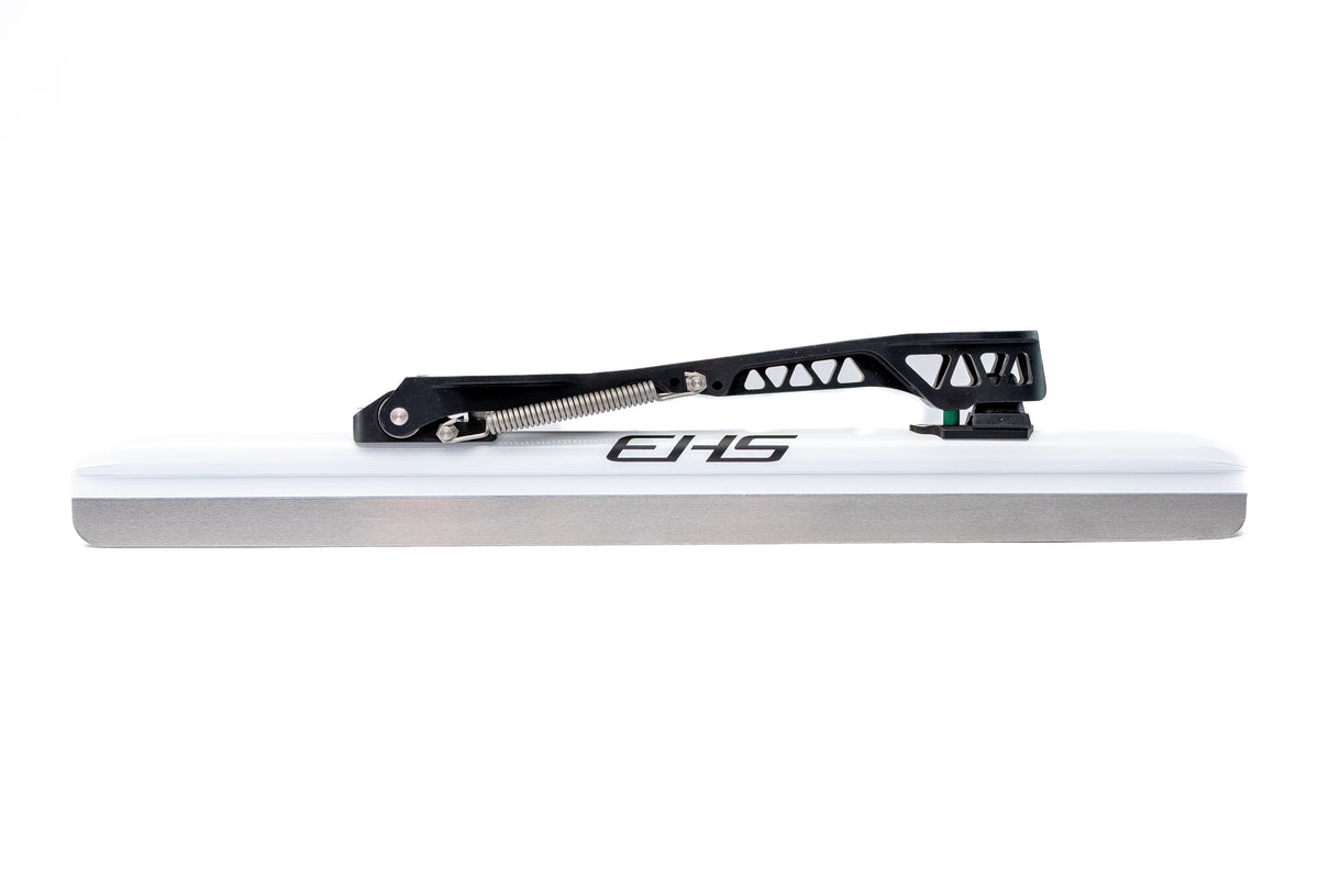 Alba long track clap blade, full side profile, white tube, black bridge and clap spring