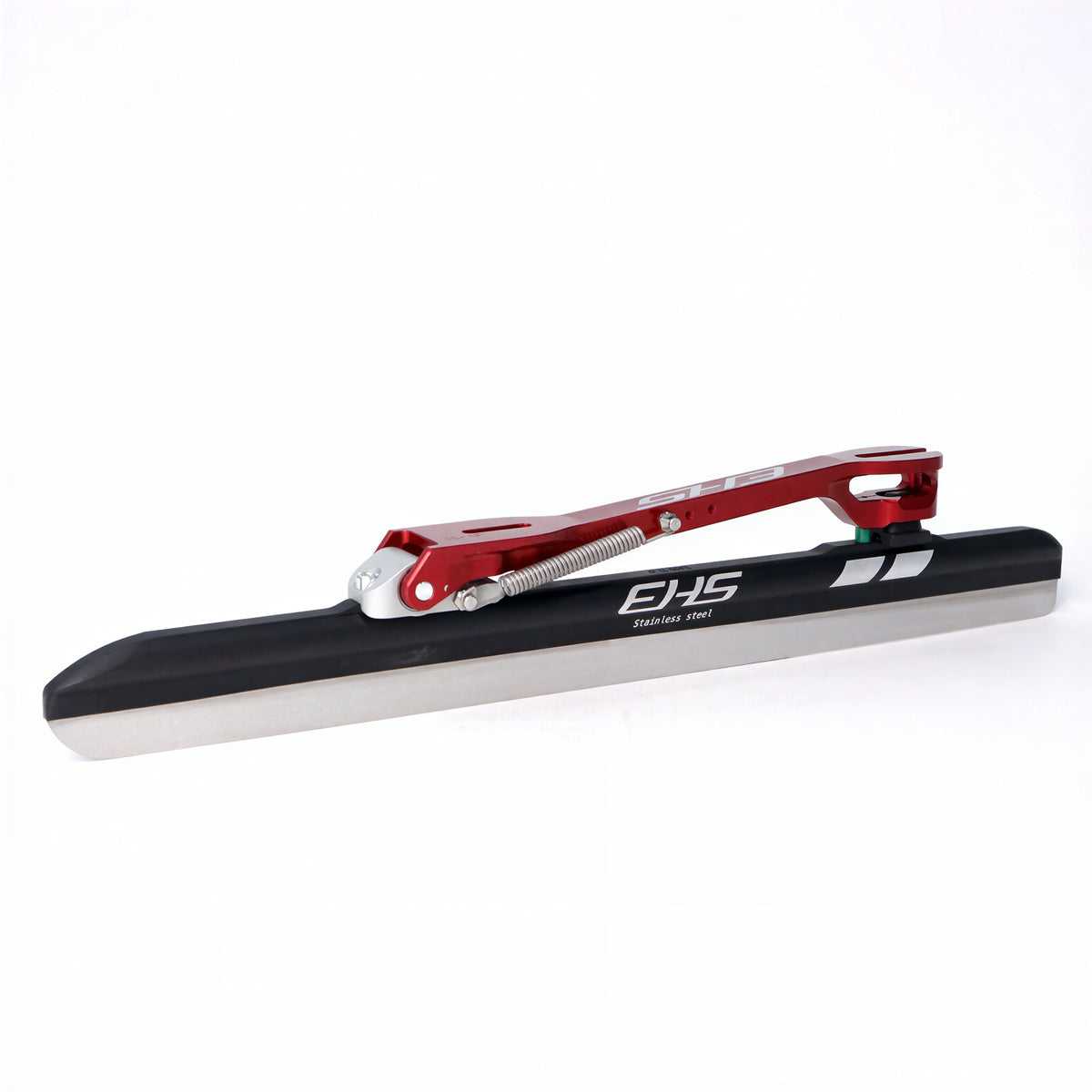 EHS Stainless-steel clap long track blade, three-quarter view with the red bridge and clap spring