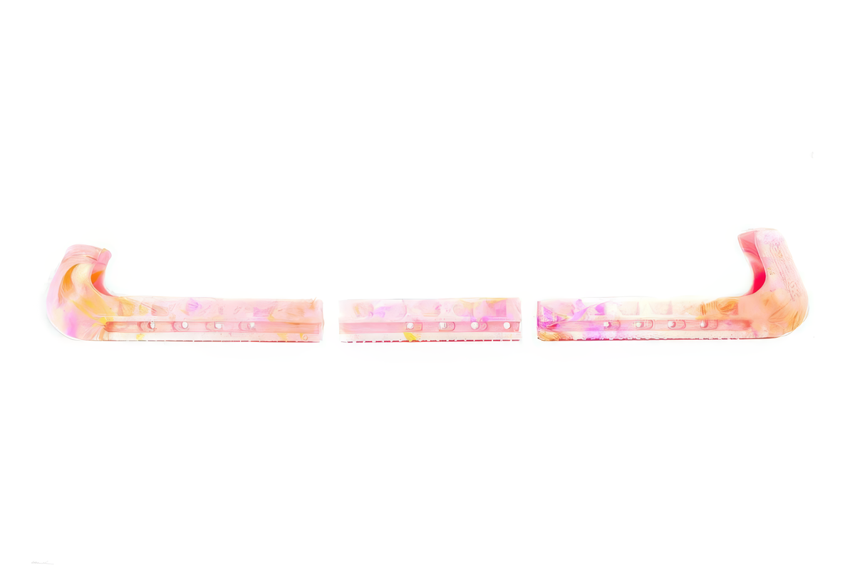 EHS StayBent GuardDog SwirlZ 刀套，一个粉彩粉色和橙色漩涡纹刀套，侧视图