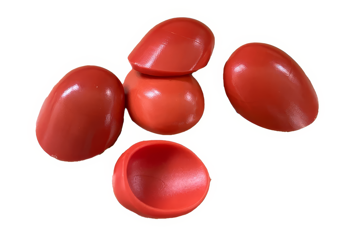 StayBent Quick Tips plastic fingertips, five red tips in a loose group, one showing the inside