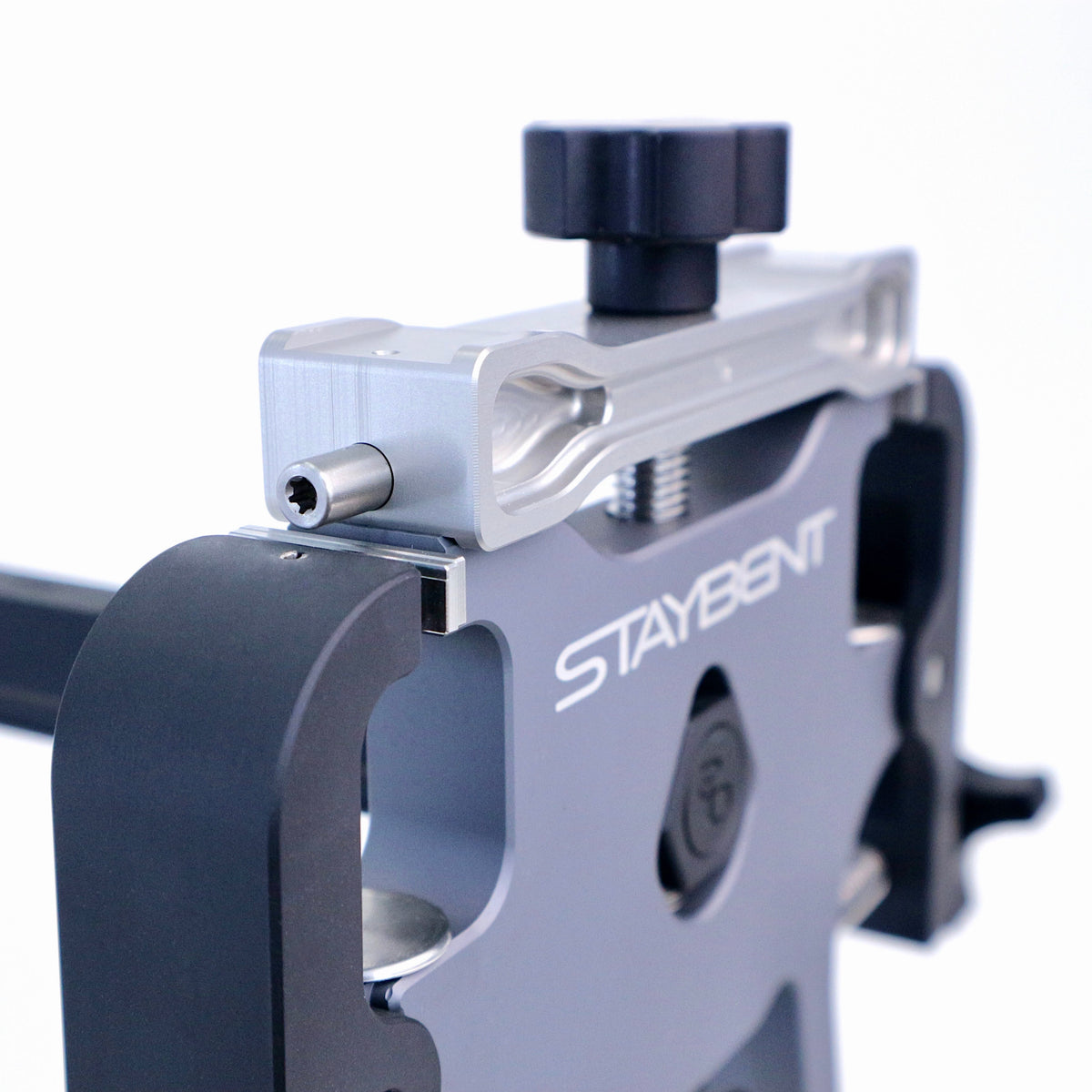 StayBent PRO sharpening jig, macro of the top locator from the left