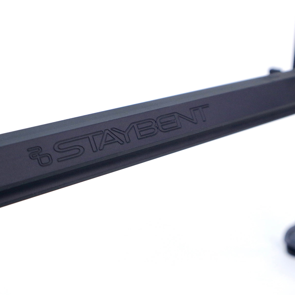 StayBent PRO sharpening jig, StayBent wordmark engraved on the black hex bar