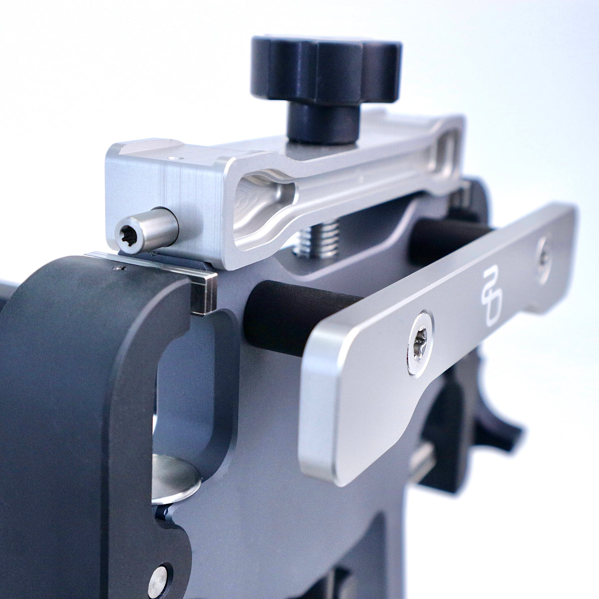 StayBent PRO sharpening jig, top locator and silver side plate with the SB mark