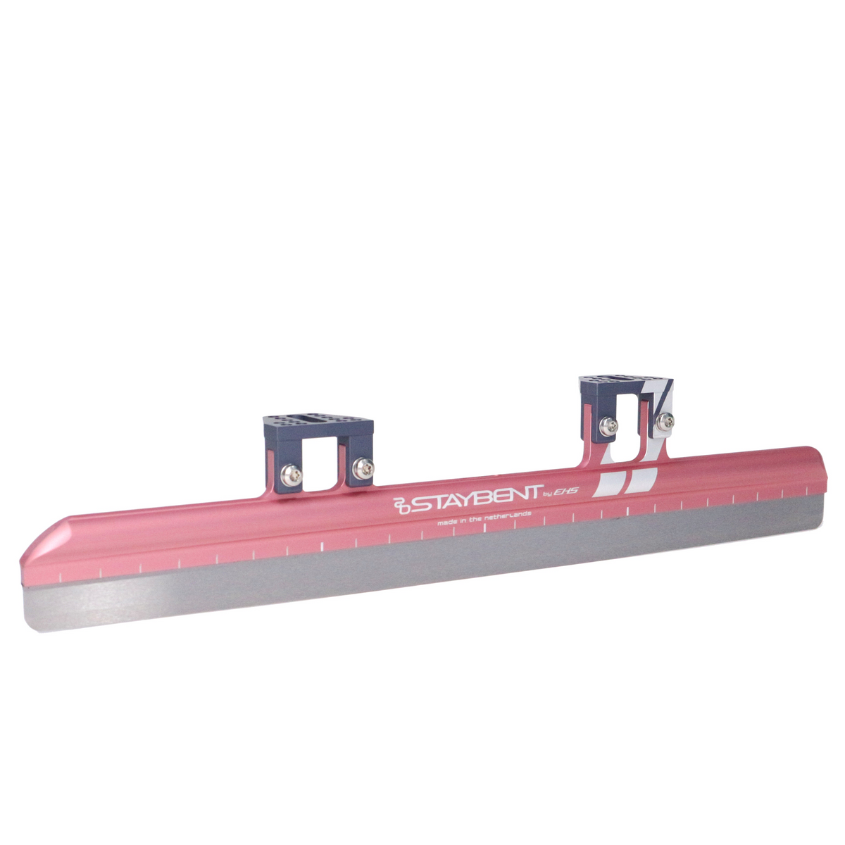 Quantum short track blade, pink tube, cups with drilled top faces, runner toward camera