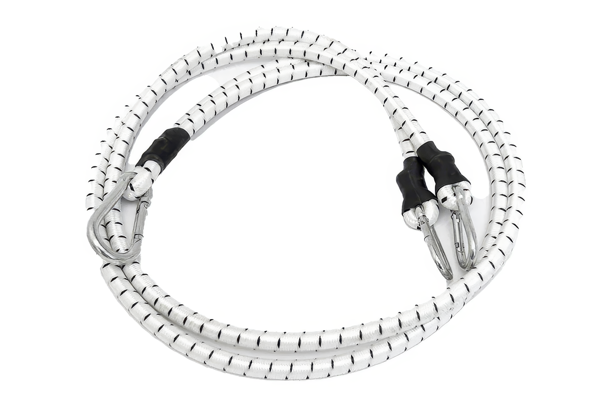 Cordon de rechange StayBent TechniCords, cordon élastique blanc avec gaines noires et mousquetons, enroulé