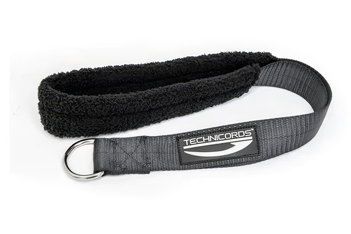 Kit d'entraînement StayBent TechniCords, ceinture rembourrée en polaire noire, sangle grise, anneau en D et étiquette TechniCords